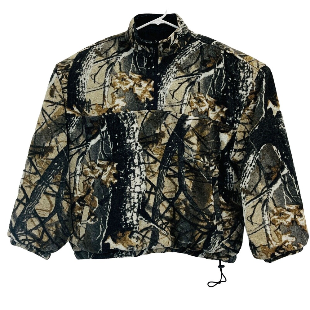 Mens L DuxBak Reversible‎ Anorak 1/4 Zip Camouflage Fleece Black Nylon Pullover